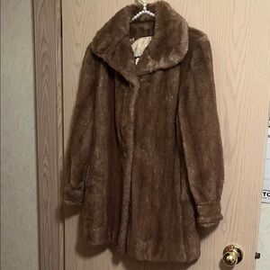 Classic Brown Faux Fur Pea Coat - Plush Winter Jacket